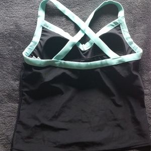 Tankini Top, black with mint cross straps back